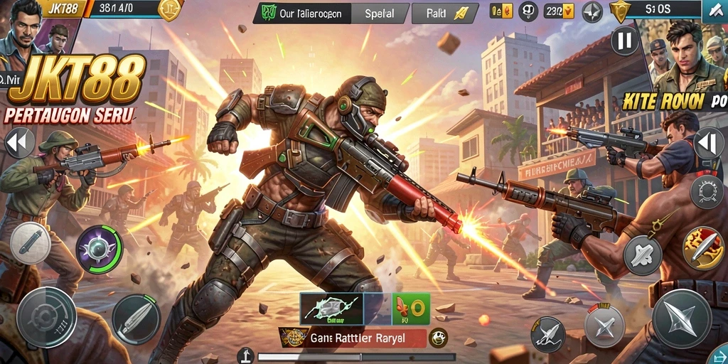 Screenshot gameplay <strong>JKT88</strong> menunjukkan aksi seru dalam pertarungan Battle Royale.