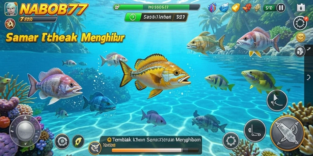 Tampilan gameplay NABOB77 yang seru saat menembak ikan.