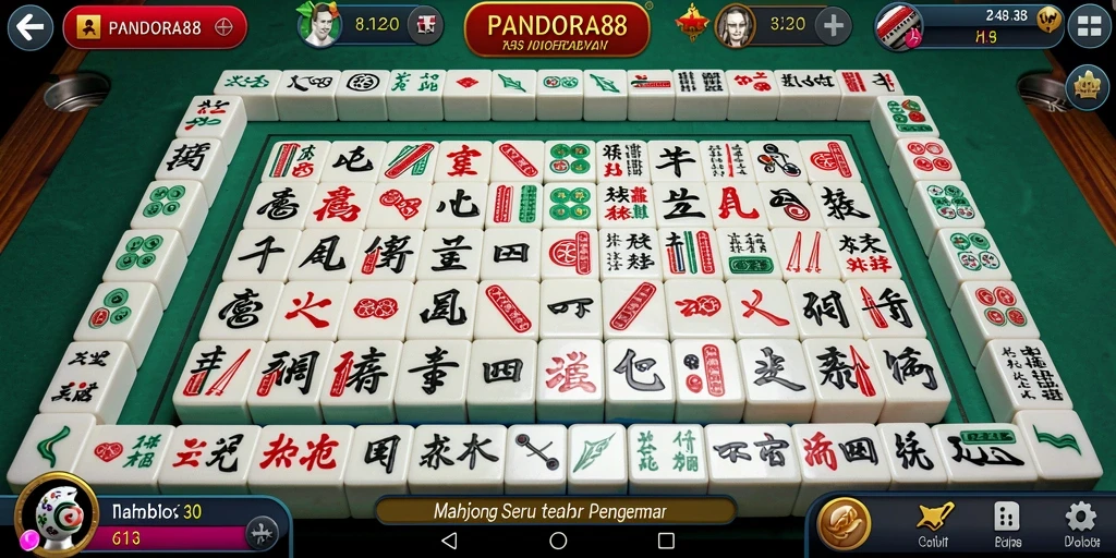 Tampilan gameplay menarik pada PANDORA88 dengan ubin Mahjong berwarna-warni.