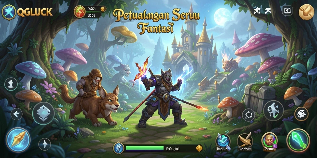 Tampilan gameplay QGLUCK yang memukau dalam dunia petualangan.