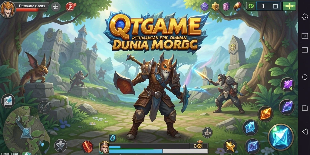Tangkapan layar QTGAME menampilkan pertempuran aksi seru di dunia MMORPG.
