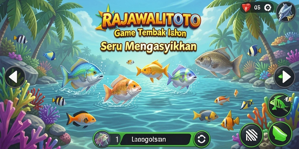 Screenshot gameplay RAJAWALITOTO menampilkan aksi menembak ikan yang seru.