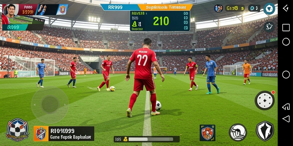 Tangkapan layar menunjukkan aksi mendebarkan dalam game sepak bola RR999.