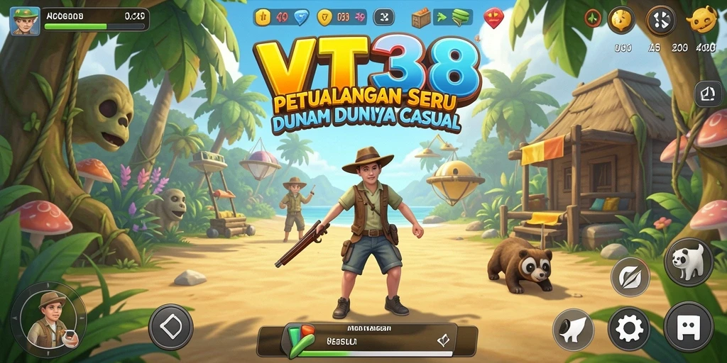Tampilan gameplay VT38 yang menarik dengan grafis cerah dan karakter lucu.